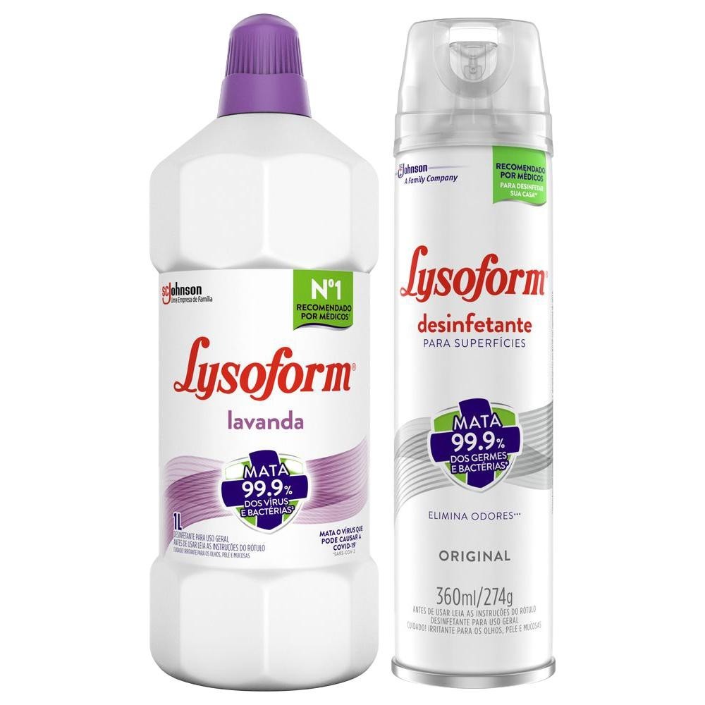 Kit Desinfetante Lysoform Lavanda 1L + Aerossol Original 360ml em Oferta na Shopee