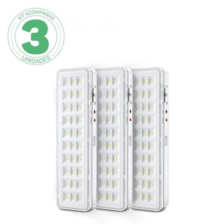 Kit 3 Luminárias de emergência 30 Leds branca - Elgin (110V/220V)