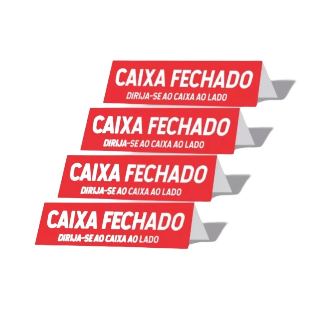 Kit 5 Placas Caixa Fechado Display 30x7cm Frente Verso Balcao Mercado Comercio Lojas Supermercado