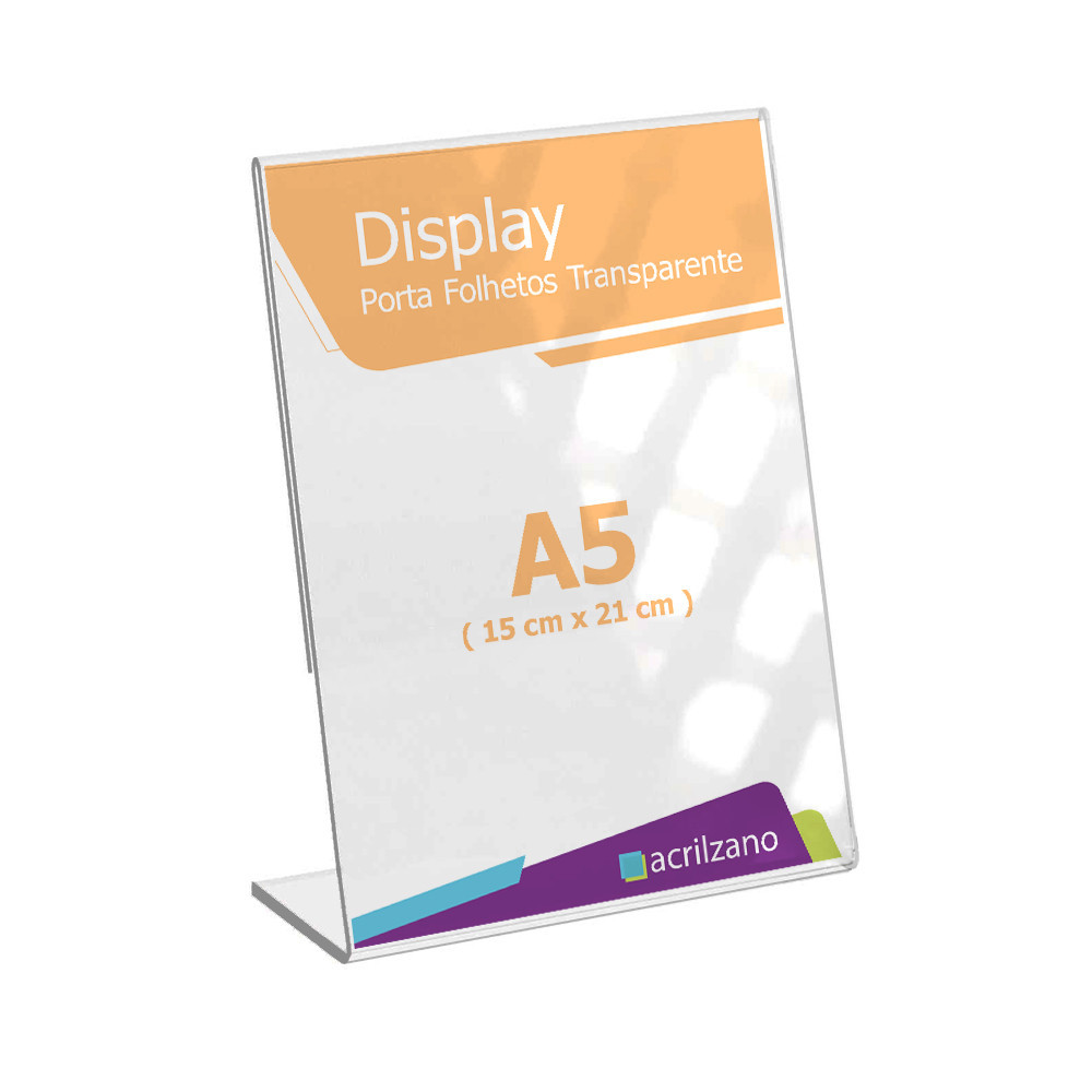 Display de Acrílico para Suporte de Flyer e Folheto 15x21cm A5