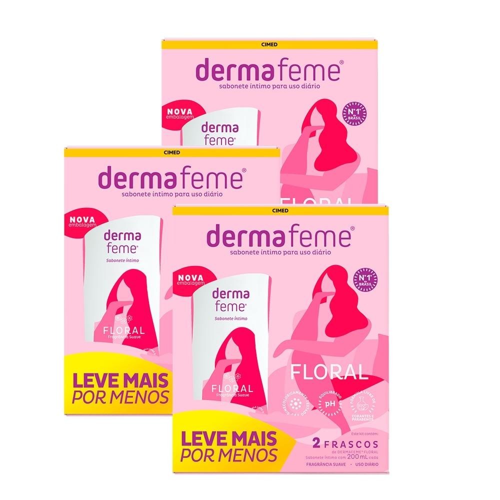 Kit c/ 3 Packs - Sabonete Íntimo Dermafeme Floral 200ml em Oferta na Shopee