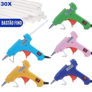 Pistola de Cola Quente Bico Fino Profissional Não Pinga 20W + 30 Bastões Botão LIGA/DESLIGA Bivolt em Oferta na Shopee