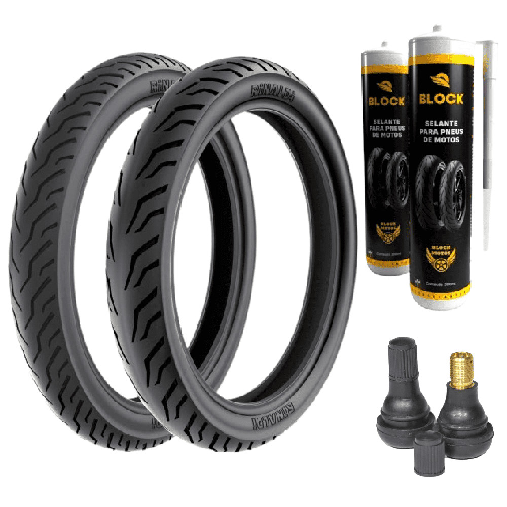 Par Pneu Pop 100 Biz 125 80/100-14 + 60/100-17 Ss48 Rinaldi + Selantes + Bicos