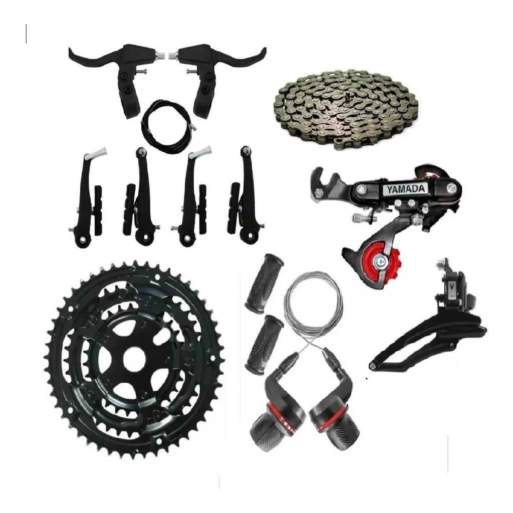 Kit Relação 21v Bike Freio V-brake+grip Shift+corrente+coroa