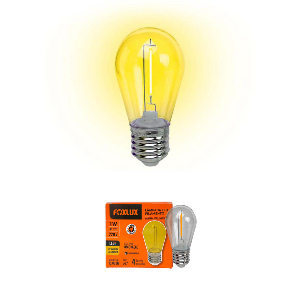 Lâmpada LED Filamento Foxlux Amarelo 1W E-27 220V | estilo vintage, luz decorati
