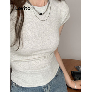 Lovito Casual Camiseta Feminina Lisa Básica LNE24134 (Cinza Claro)