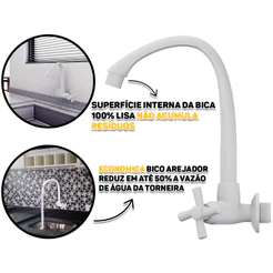 Torneira Para Cozinha Monocomando Cross Bica Alta Móvel Parede Branco Tigre