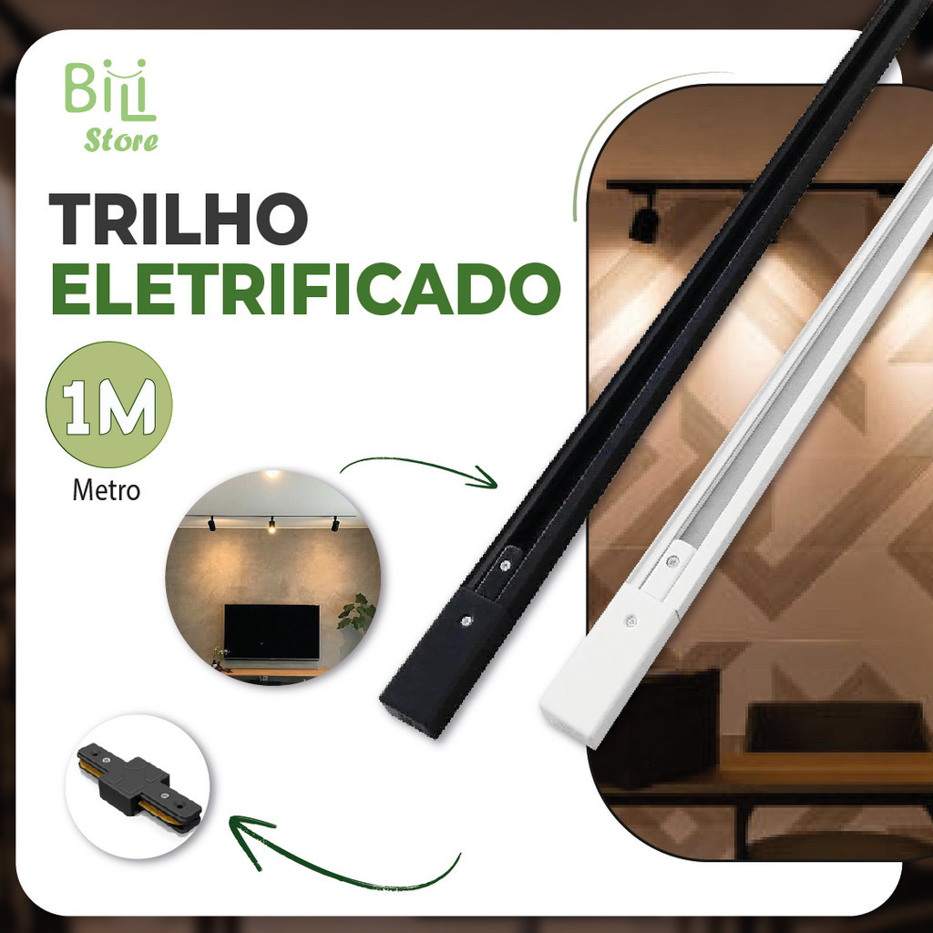 Trilho Eletrificado + Conector para Spot Trilho LED | Incluso manual de instalação | Preto ou Branco | NOVO MODELO