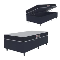 Cama Box Baú Colchão Solteiro Espuma D20 Malibu 88x188x53cm Preto / Branco Hellen