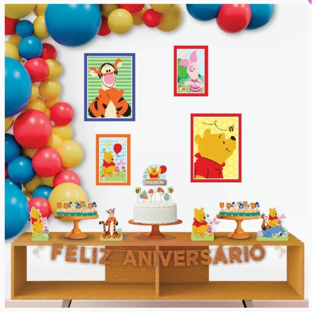 Decoração Festa Aniversário Infantil Bebe Ursinho Pooh Com 40 Enfeites em Oferta na Shopee
