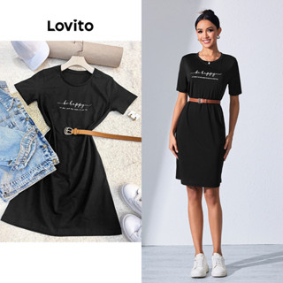 Lovito Vestido Casual com Blocos de Cores e Letras para Mulheres LBL08183