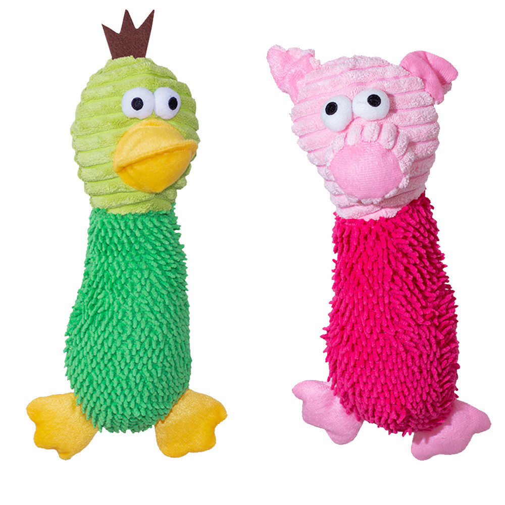 Brinquedo Pelúcia Pato Maluco Sonoro e  Porco Maluco Sonoro Savana Pet