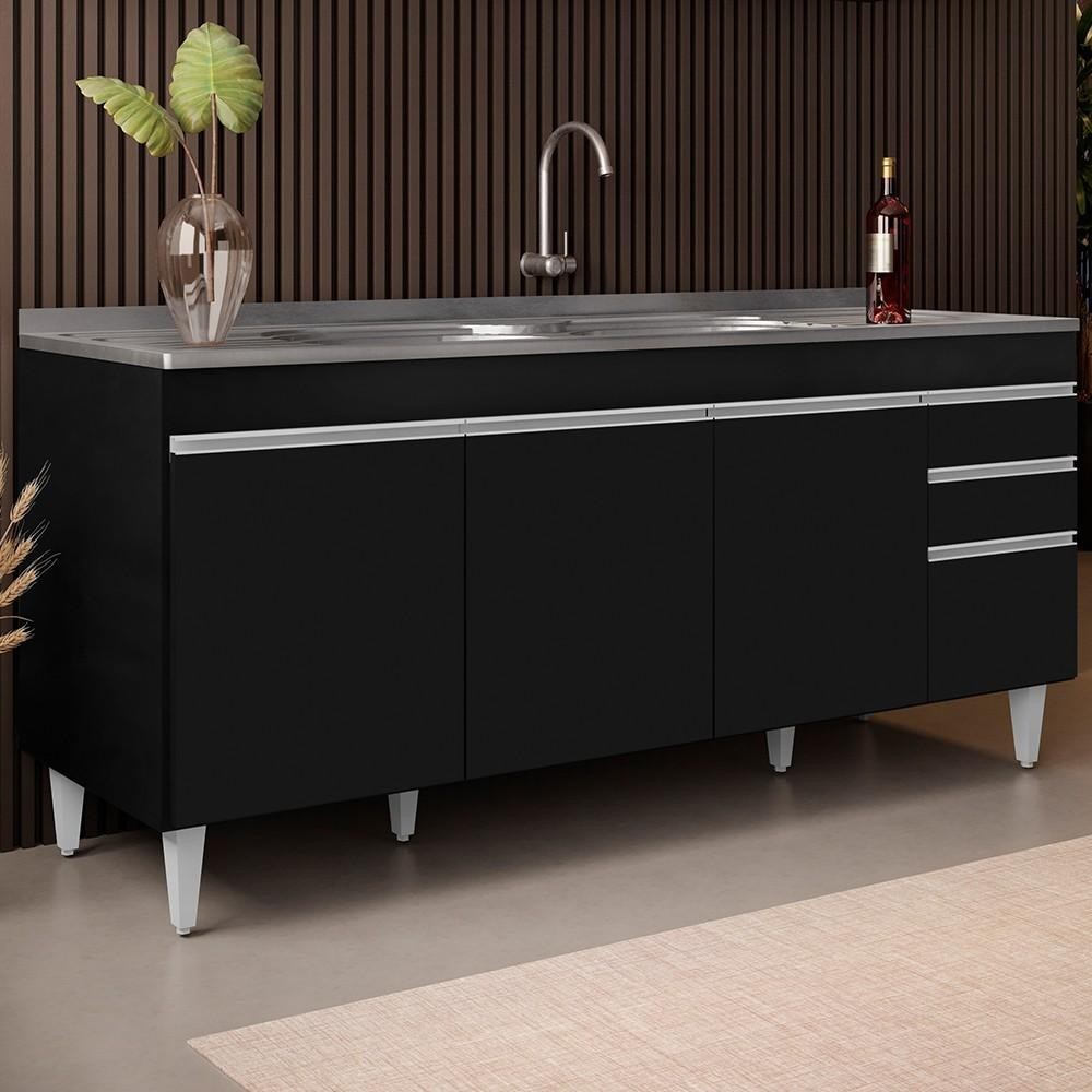 Balcão Gabinete Com Pia 180cm Dallas Preto - Lumil em Oferta na Shopee