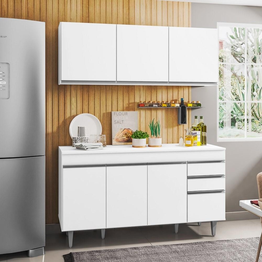 Armário Aéreo Argélia e Balcão Gabinete Para Pia 150cm com Tampo Marrocos  Branco - Lumil Móveis em Oferta na Shopee