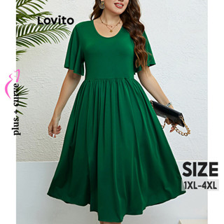 Lovito Vestido Elegante Liso Drapeado Plus Size Para Mulheres LNL43122