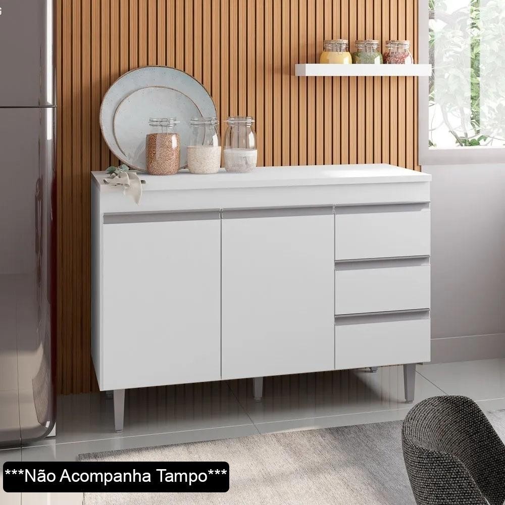 Balcão Gabinete Para Pia 120cm sem Tampo 2 Portas 3 Gavetas Andréia Branco - AJL Móveis em Oferta na Shopee