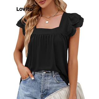 Lovito Camiseta Feminina Casual Com Babados Lisos LNL37016 (Branco/Verde/Preto)