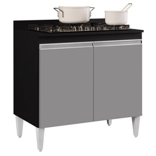 Balcão para Cooktop 80cm 2 Portas Flórida Preto/Cinza - Lumil