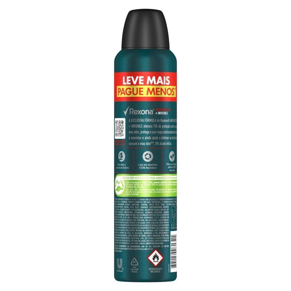Detalhes do Desodorante Antitranspirante Aerosol Rexona Men Antibacterial+Invisible 250ml