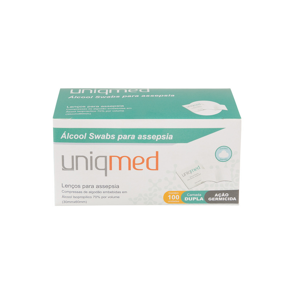 Álcool Swab Antisséptico 30x60mm Caixa 100 Unidades Preparação Pele Coleta Sangue Hospital Clínica