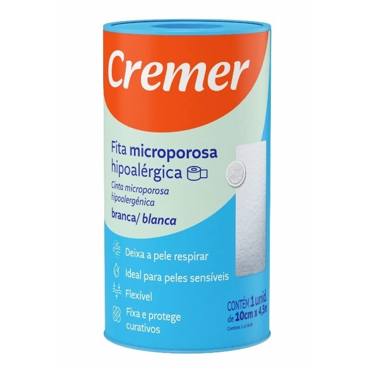 Fita Microporosa Branca Hipoalérgica 10cm X 4,5M - Cremer