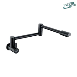 YESOP Torneira Cozinha De Parede Articulável Dobrável Inox Fosco Preto 40cm Gourmet Premium
