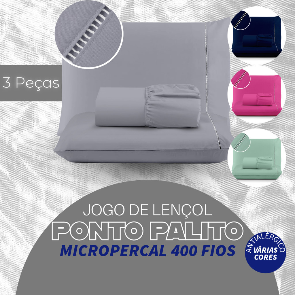 Jogo de Lençol 3 Peças Micro Percal 400 Fios Ponto Palito - Solteiro / Casal Padrão / Queen / King
