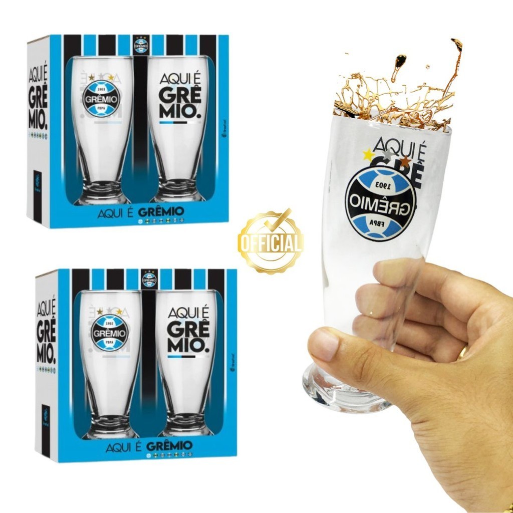 Kit Conjunto 4 Copos 200ml Munich Tulipa Cerveja Chopp Bebidas Grêmio Oficial Selo Licenciado