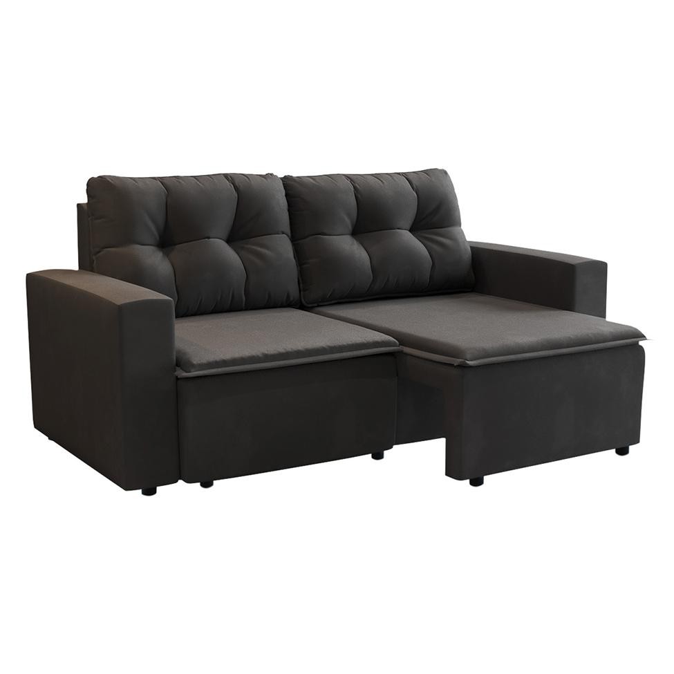 Sofá 3 Lugares Retrátil Amsterdã I Suede Preto 180 cm