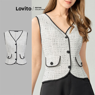 (Lovito Refine) Blazer casual liso com blocos de cores para mulheres LR1LD045 em Oferta na Shopee