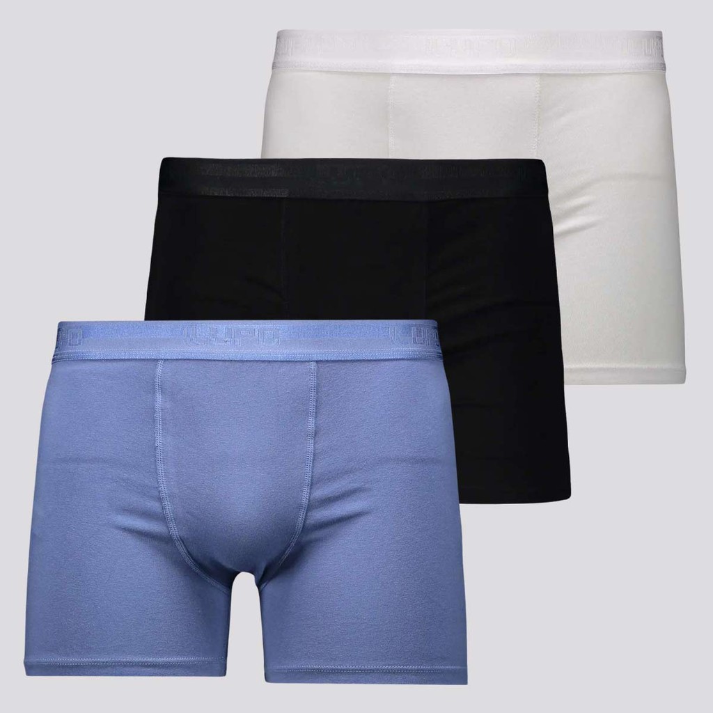 Kit 3 Cuecas Lupo Boxer Elastic Branca Azul e Preta