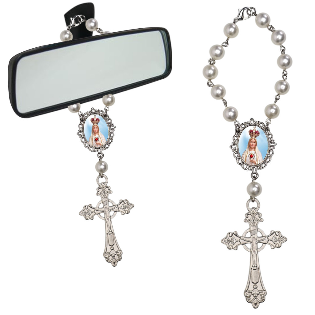 Dezena Terço Carro Retrovisor Nossa Senhora d Fatima Medalha em Oferta na Shopee