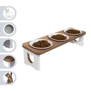 Comedouro Elevado Triplo Pet Para Gato MDF - Porcelana