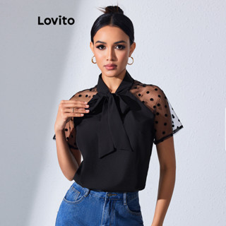 Lovito Blusa Transparente de Amarração de Bolinhas com Frente com Botões para Mulheres LBL08021