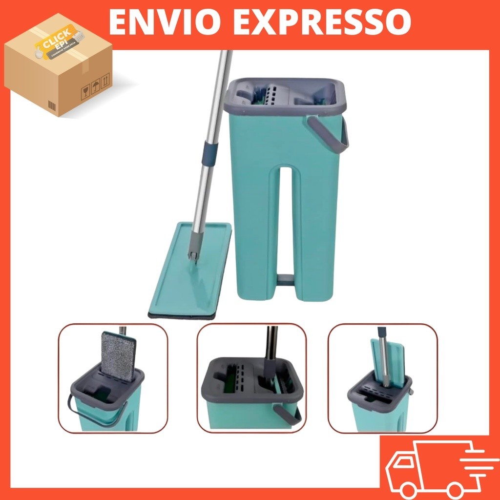 Rodo Mop Flat 2 Refis Esfregão Com Balde Rodo Mágico Lava Seca Tira Pó Limpeza Profissiona...