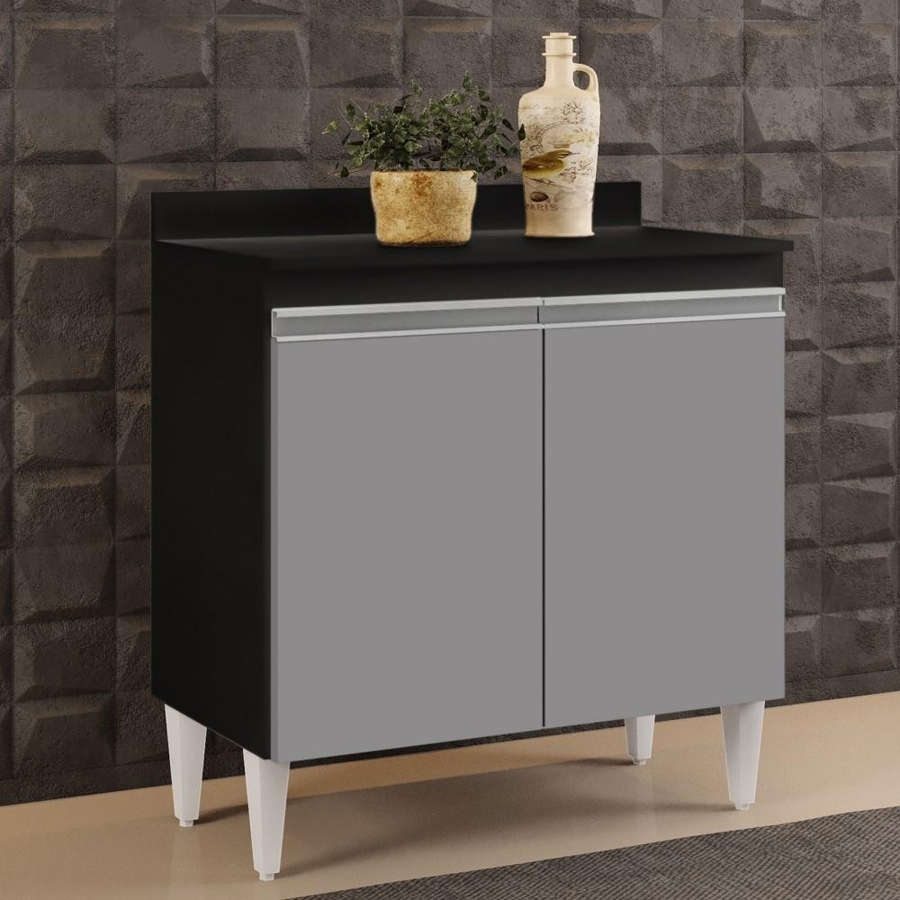 Balcão Gabinete 80cm 2 Portas Hawai Preto/Cinza - Lumil Móveis em Oferta na Shopee