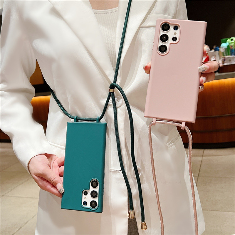 Para Samsung S24 FE A06 A16 A55 A15 S24 Plus S24 Ultra A25 A35 A05 A05s 5G S10 Luxo Crossbody Colar Alça Cordão Capa Mac