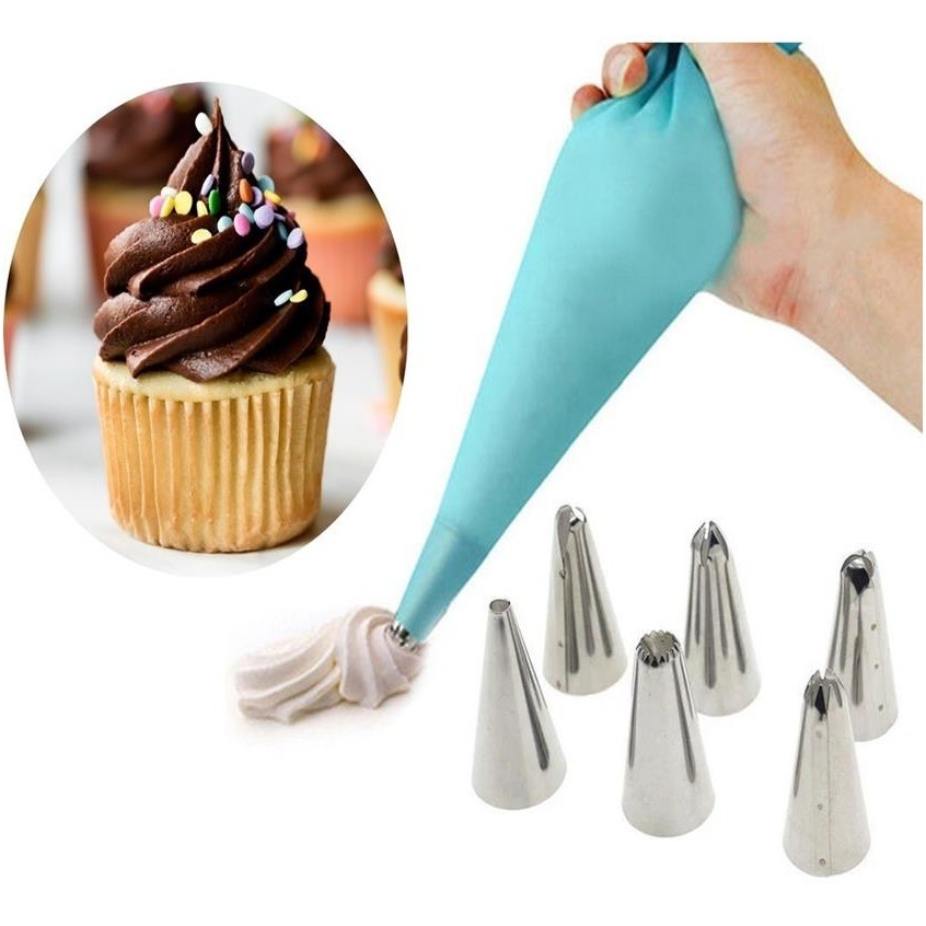 Kit Confeiteiro Saco de Creme Reutilizavel + 6 Bicos + Matriz para Decoracao Artesanal de Bolos e Doces Confeitaria