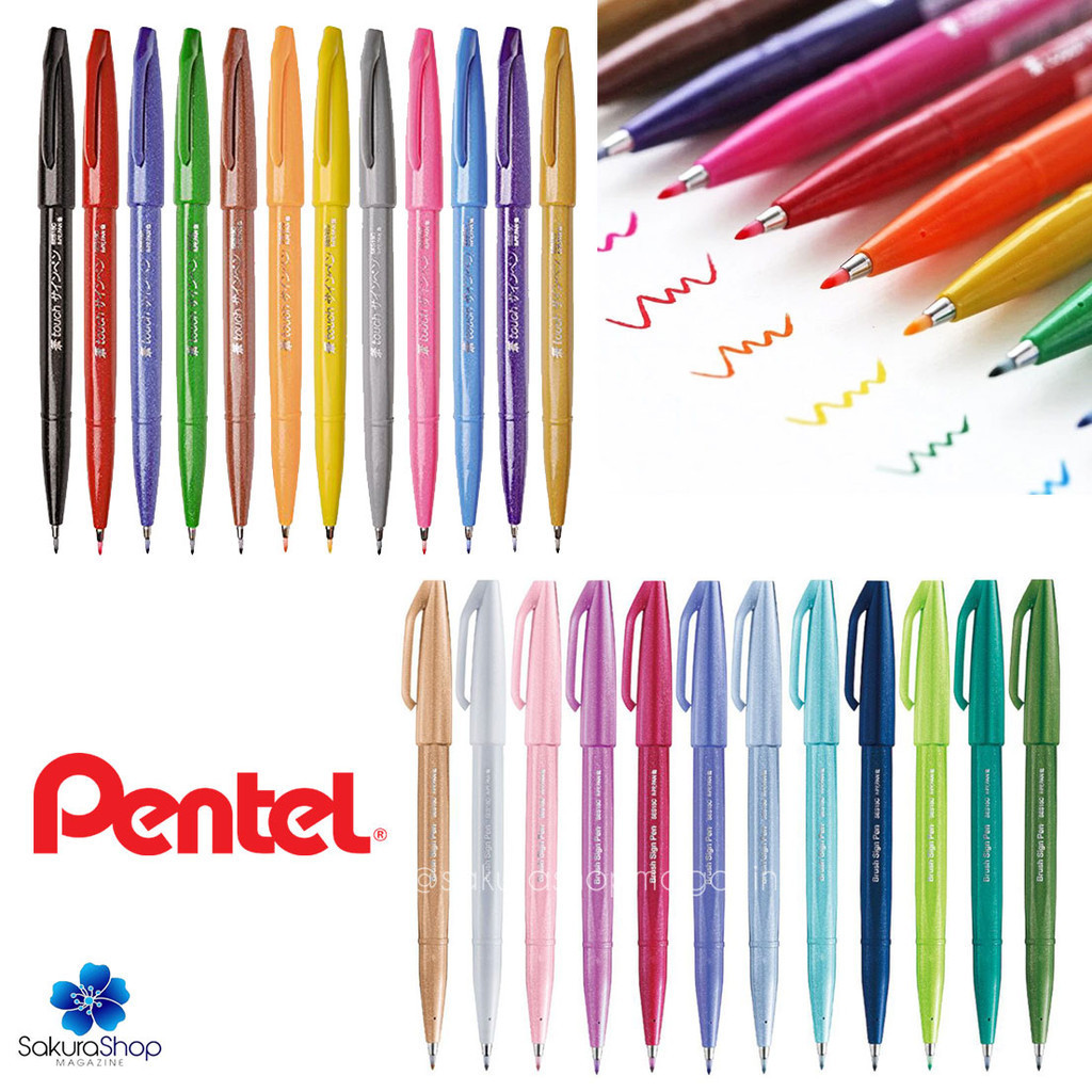 Caneta Brush Pen PENTEL Brush Sign Pen Touch Cores Novas Bujo Planner