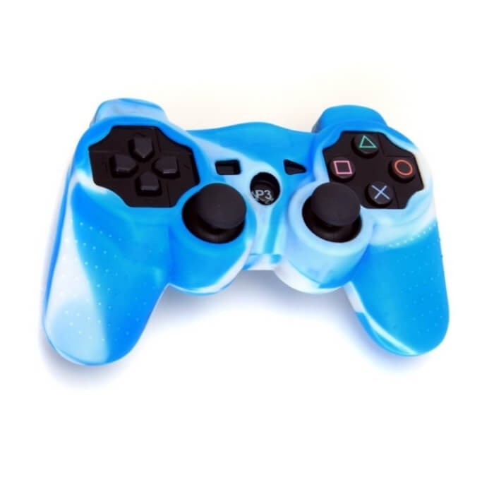 Capa Case De Silicone Controle Playstation PS3 Capinha Protetora Camo Branco Azul