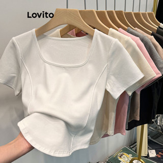 Lovito Camiseta Feminina Casual Com Estrutura Lisa LNE31215 (Multicolorido)