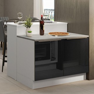 Ilha de Cozinha com Bancada e Balcão 120 cm Branco/Preto Lux Madesa em Oferta na Shopee