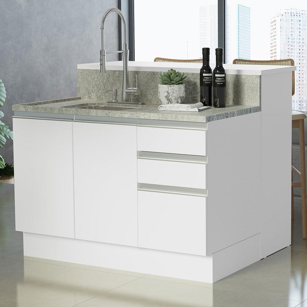 Ilha de Cozinha com Bancada e Balcão 120 cm Branco Glamy Madesa - Home & Living
