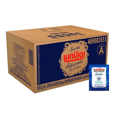 Adoçante Sucralose Sache em Pó União - 400 envelopes Individual