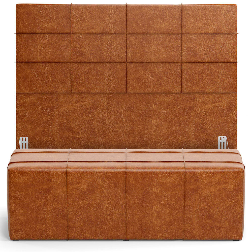 Kit Cabeceira Cama Box King 195cm com Calçadeira Roma W01 Couríssimo Camel - Lyam - Home & Living