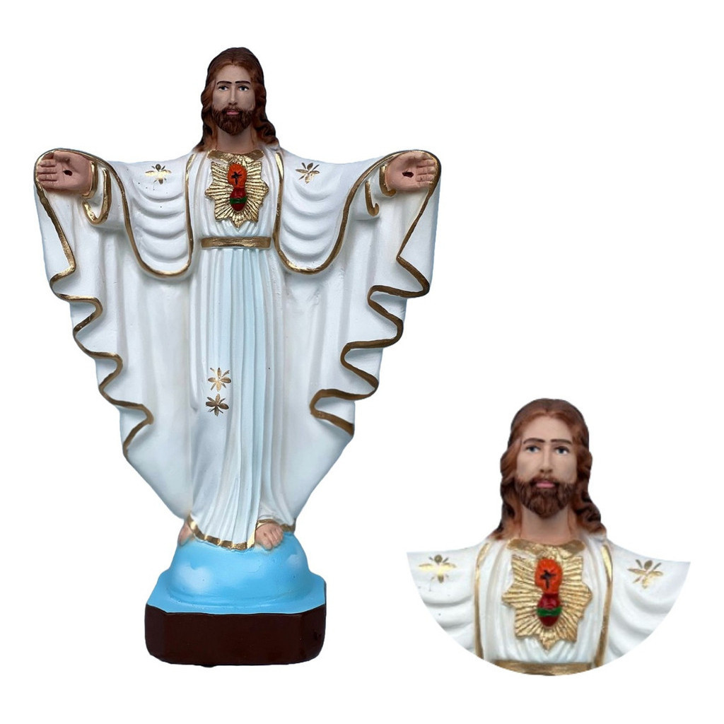 Escultura Imagem Cristo Redentor Jesus Oxalá 25 Cm Gesso Resinado.