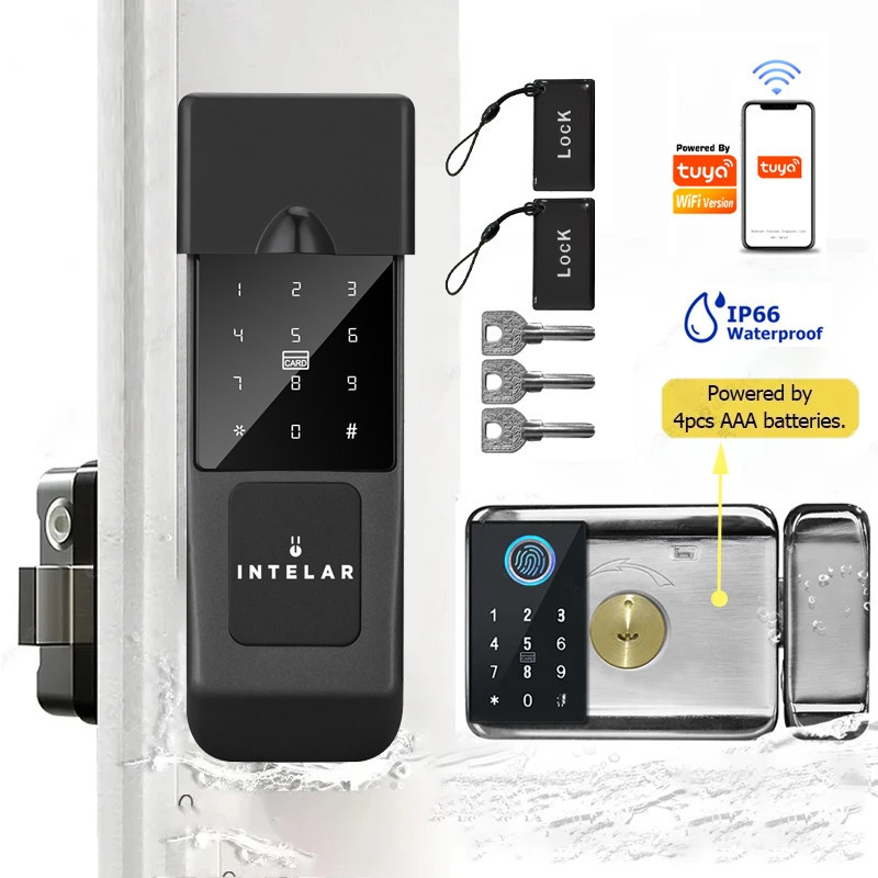 Fechadura de porta de aço inteligente Tuya Wifi à prova d'água Controle remoto APP da fechadura de impressão digital Código digital biométrico Fechadura eletrônica para porta externa