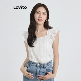 Lovito Blusa Casual Plissada Lisa Para Mulheres L77ED195