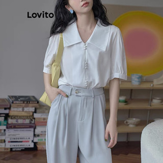 Lovito Blusa casual de botão liso para mulheres LNE53516