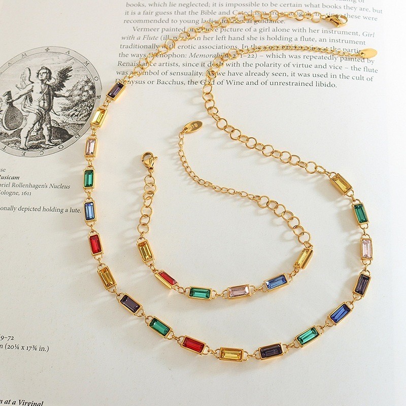 Colar Chokere Pulseira de pedras coloridas folheado banhada a ouro 18k prata 925 em Oferta na Shopee
